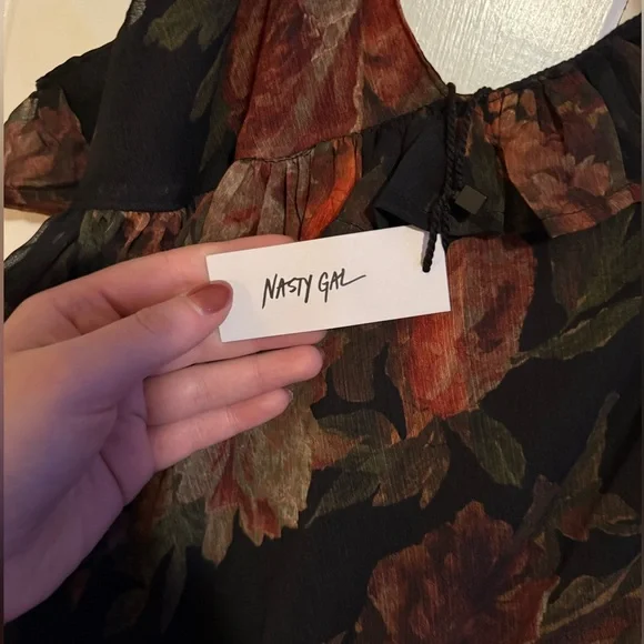 Nasty Gal Black Floral Ruffle Midi Dress - Picture 3 of 5